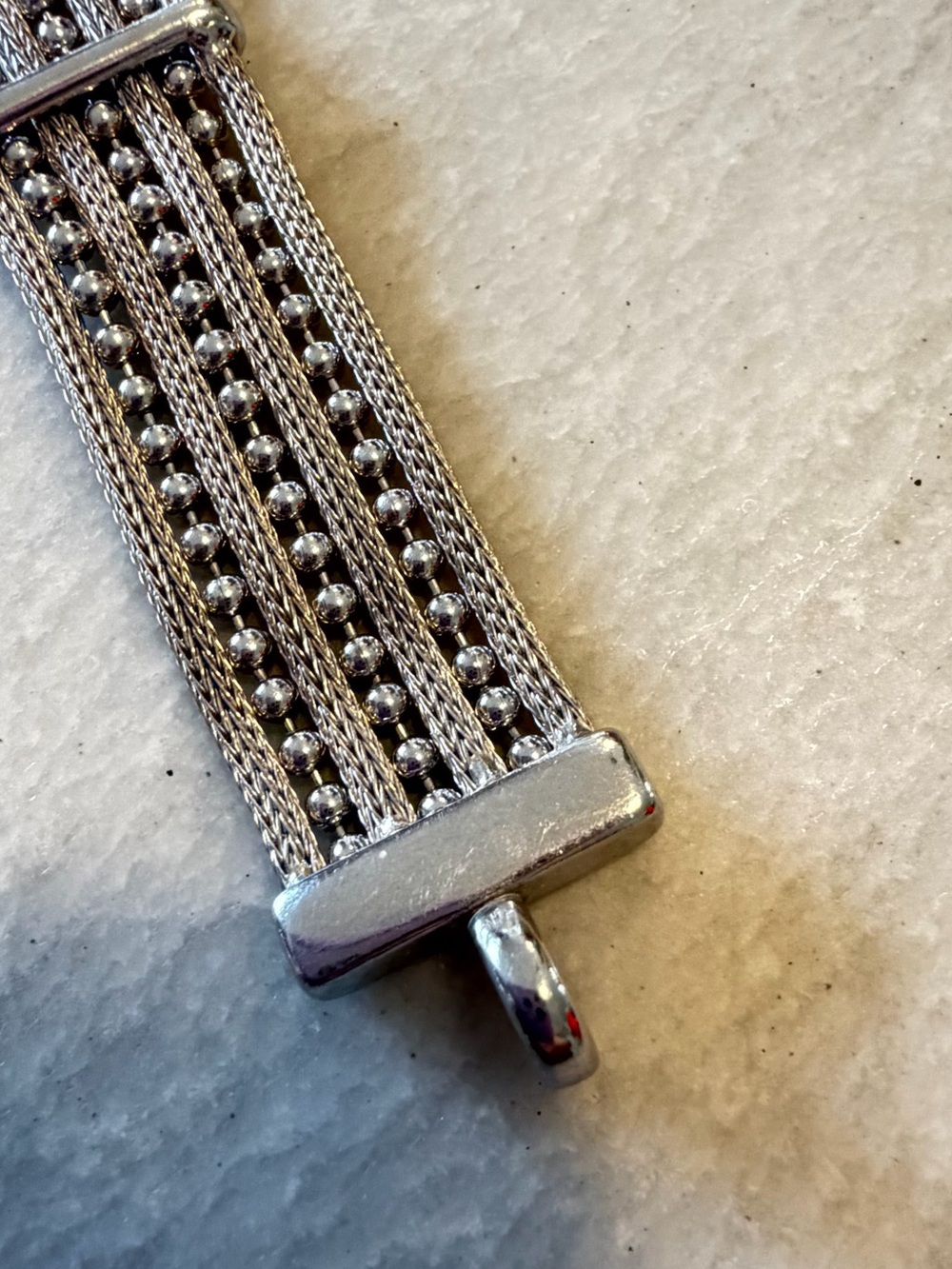 Silver Multi-Row Mesh and Bead Bracelet Connector